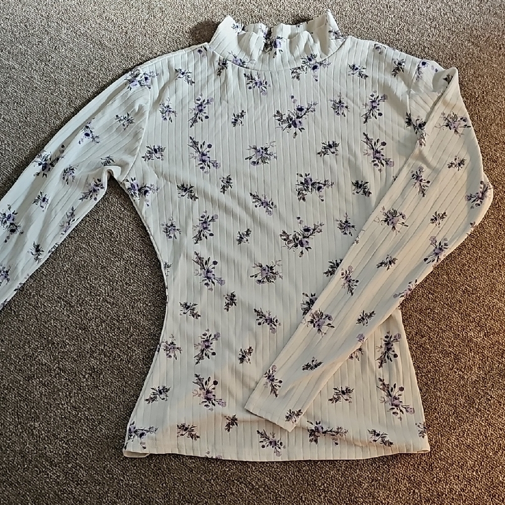 Floral Print Women's Top - White and Purple